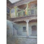 R.J.H (20th century) Italian villa with sunlight peeping through, walnut framed watercolour on
