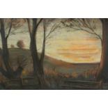 Unknown artist. Original pastel landscape showing a sunset. Dated 1978 to verso indistinctly signed.