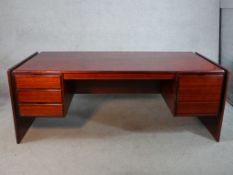 A large vintage executive style desk fitted with six drawers. H72 x W.190 x D.93 cm.