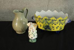 Three pieces of 20th century decorative ceramics comprised of a Danish porcelain spill holder