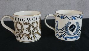 Two limited edition Wedgwood limited edition porcelain tankards designed by Richard Guyatt to