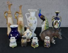 Assorted 19th century and later decorative ceramics to include ewers, minature vases and twin