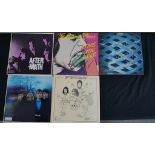 Five assorted LPs; Between the Button, Love You Live & Aftermath by the Rolling Stones and Tommy &