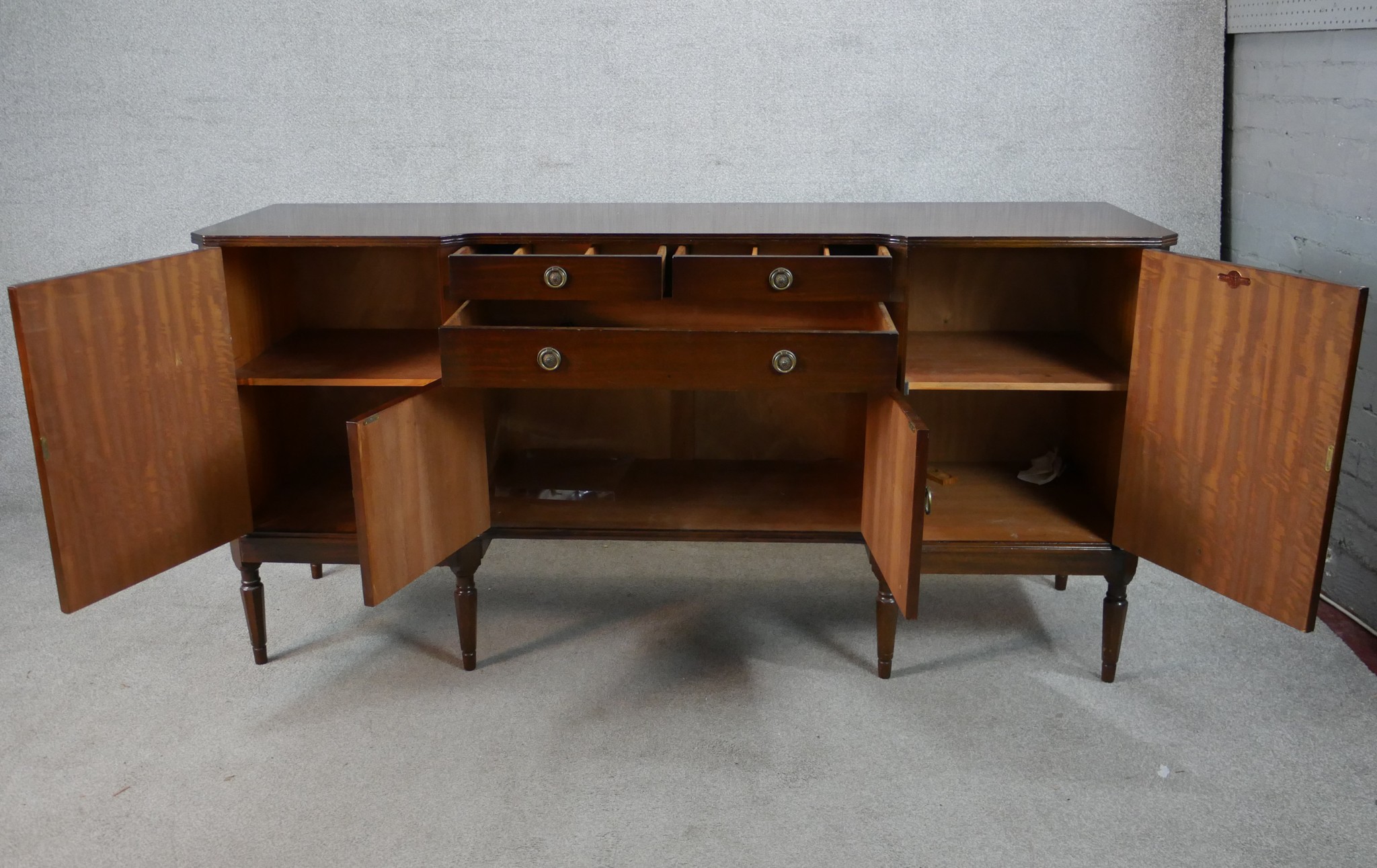 A 20th century Strongbow mahogany inverted breakfront sideboard with two short over single long - Image 2 of 6