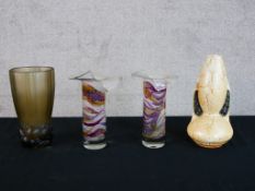 A pair of contemporary glass Jack in the Pulpit glass vases, each signed together with an Art Deco
