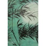 Unknown artist. Chinese watercolour painting of bamboo against moonlight. Signed by the artist