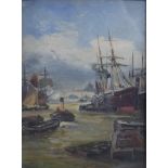 Robert Ernest Roe (British 1852-1921), On The Thames, signed oil on board, framed. H.37 W.32cm