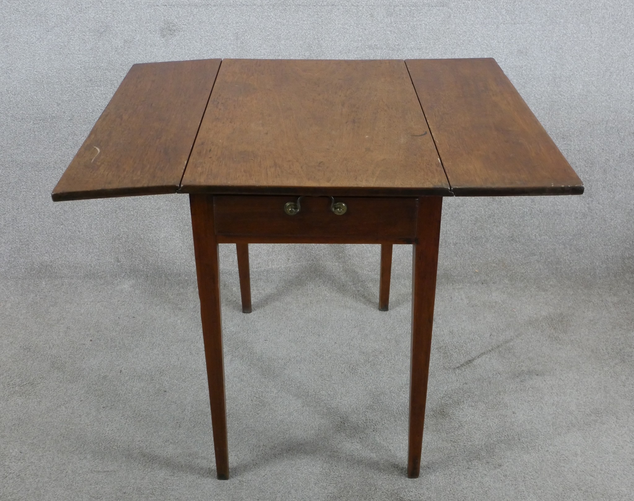 A 19th century mahogany Pembroke table, the single drawer with turned handles raised on square - Image 3 of 6