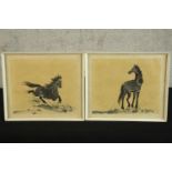 Two framed ink wash pictures of horses. Unsigned. H.29 x W.35 cm.