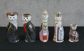 Five Royal Queen cats. Made by Royal Crown Derby. Pearly Queen. Dated 1989 on the base. H.20 x W.7