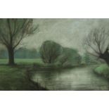 Unknown artist. Framed and glazed, pastel, landscape of a bend in the river, dated 1978 to verso,