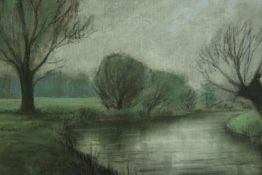 Unknown artist. Framed and glazed, pastel, landscape of a bend in the river, dated 1978 to verso,