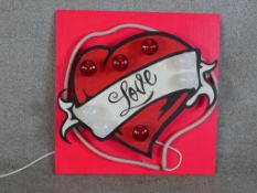A contemporary painted three dimensional Love wall hanging light fitting (working order) H.61 W.60