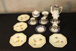 Five 20th century painted Tamsware porcelain octagonal plates decorated with floral decoration