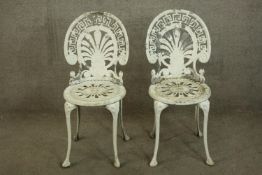 Garden or conservatory chairs, Victorian style painted metal.