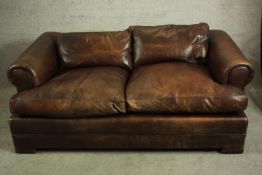 Sofa, leather upholstered vintage style. H.70 W.160 D.99cm.