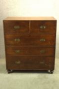 Chest of drawers. Early 19th century mahogany, two part military style, Lowndes Haymarket. H.112 W.