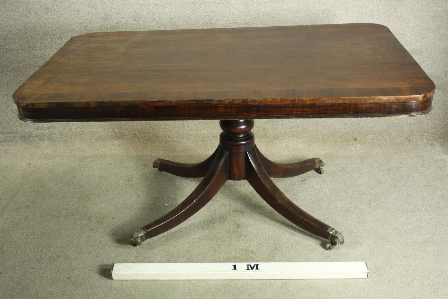A 19th century mahogany square topped table with rounded corners. H.71 W.152 D.95cm. - Image 2 of 3