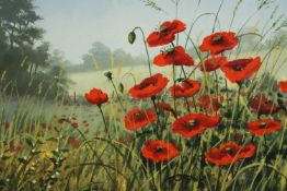 Kevin Curtis (British, 1958-2009), poppies in a field, a framed and glazed watercolour, signed and