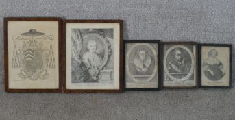 Five 19th century black and white engravings to portraits of Philip and Marie Stewart, together with