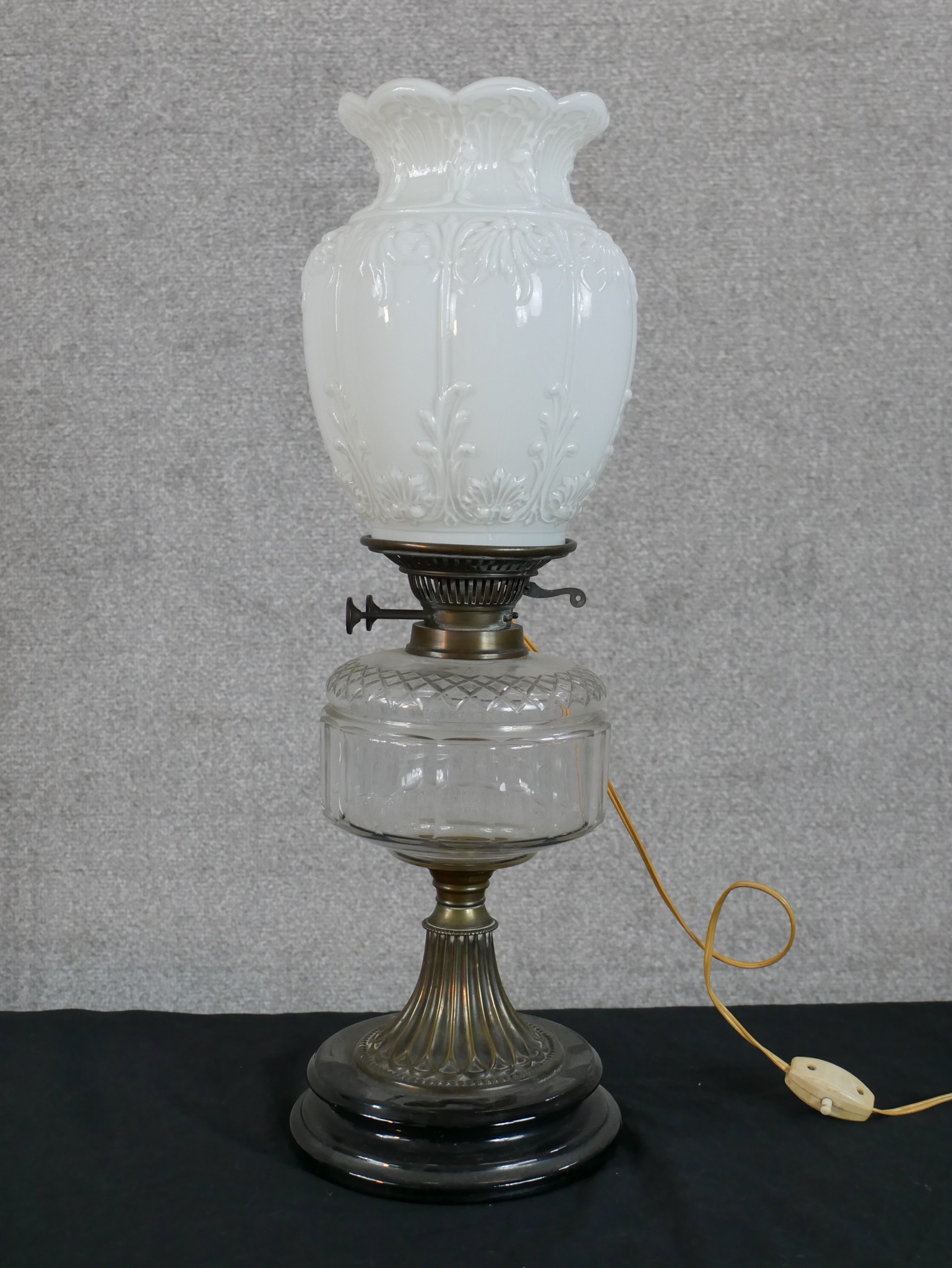 Edwardian oil lamp converted to electric. H.55cm