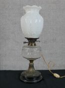 Edwardian oil lamp converted to electric. H.55cm