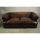 Sofa, leather upholstered vintage style. H.70 W.193 D.107cm.