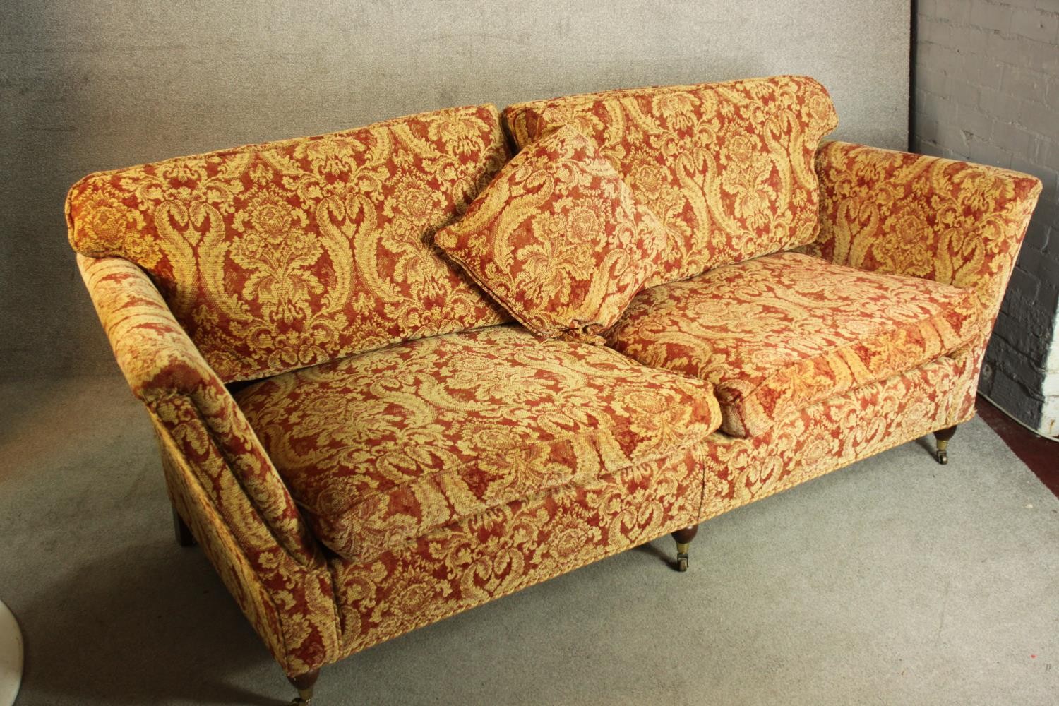 A 19th century style upholstered two seater settee. H.86 W.222 D.93cm. - Image 4 of 4