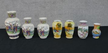A collection of Chinese vases. Signed with the artist@s seal on the base. One made by Noritake.