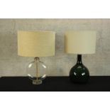 Two modern glass table lamps with matching lamp shades. The largest of the two measures 65cm high.