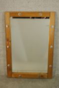 A contemporary teak framed rectangular wall hanging mirror. H.100 W.69cm.