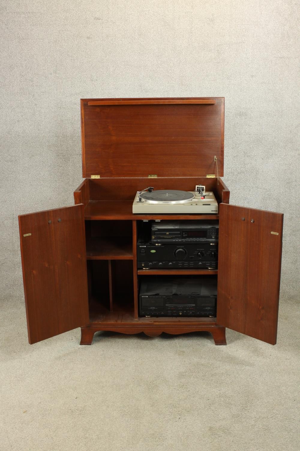 A contemporary Regency style twin door entertainment cabinet complete with with turntable, amp, - Image 3 of 6