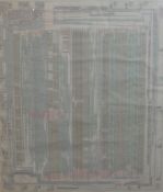 A detailed print of a computer circuit or chip. Possibly produced as an educational aid. Unknown