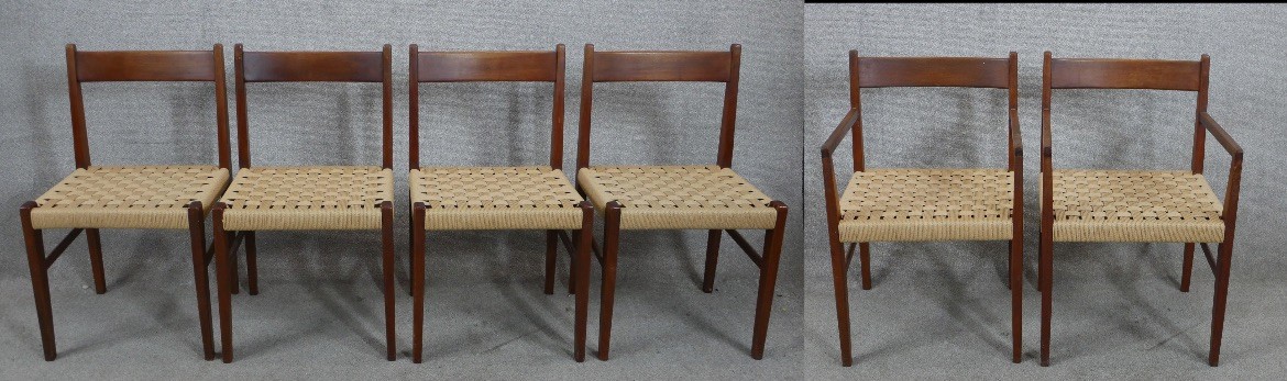 Dining chairs, set of six mid century Danish teak. - Image 2 of 7