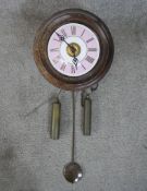 Early Victorian Postmans Alarm Clock. With pink and white ceramic dial in a fruitwood case. Two