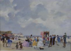 Will Nickless (1902 - 1977), oil painting in the style of Eugene Boudin. A populated Victorian beach