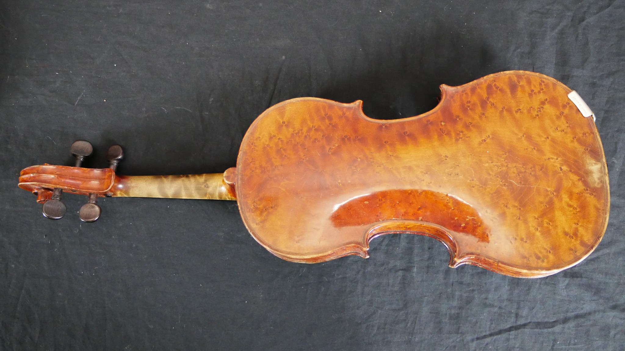 A cased late 19th century birds eye maple back full size violin, bearing label complete with bow. - Image 2 of 3