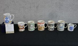 Five assorted Wedgwood commemorative porcelain mugs to include 200th anniversary of Josiah Wedgwood,