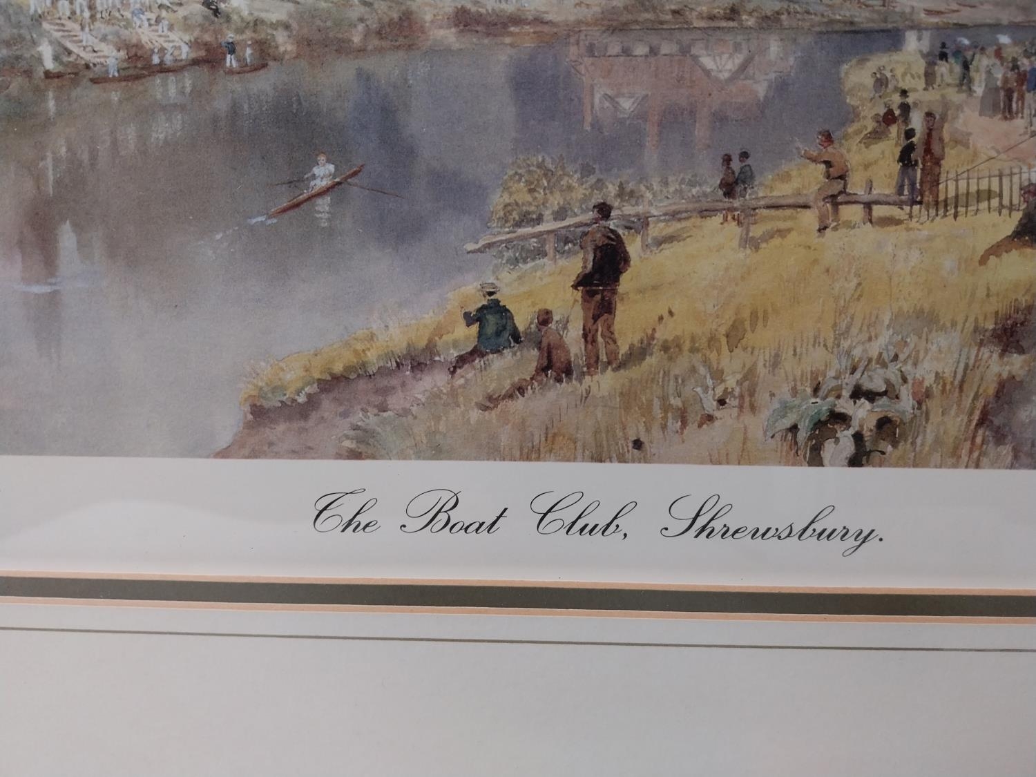 A framed and glazed reproduction of The Boat Club Shrewsbury, H. B. Winbush, numbered in the margin. - Image 5 of 6