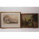 A framed and glazed print along with an oil painting on canvas. H.58 W.72 cm (largest)