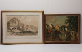 A framed and glazed print along with an oil painting on canvas. H.58 W.72 cm (largest)