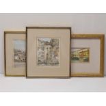 Three miscellaneous framed and glazed watercolours. H.28 W.37.5 cm (largest)