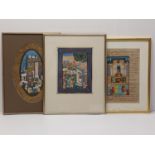 Three framed Indo-Persian 19th century gouaches on paper two of courtroom scenes and one of a Indian