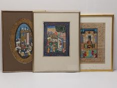Three framed Indo-Persian 19th century gouaches on paper two of courtroom scenes and one of a Indian
