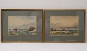 A pair of framed and glazed watercolours. H.33 W.40.5 cm each