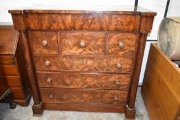 Chest of drawers, Victorian flame mahogany. H.127 W.130 D.62 cm