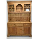 Dresser, Victorian style pine in two sections. H.210 W.145 D.39 cm.