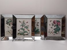 Four mirror framed and glazed coloured prints of botanical plates each with a different flower and i