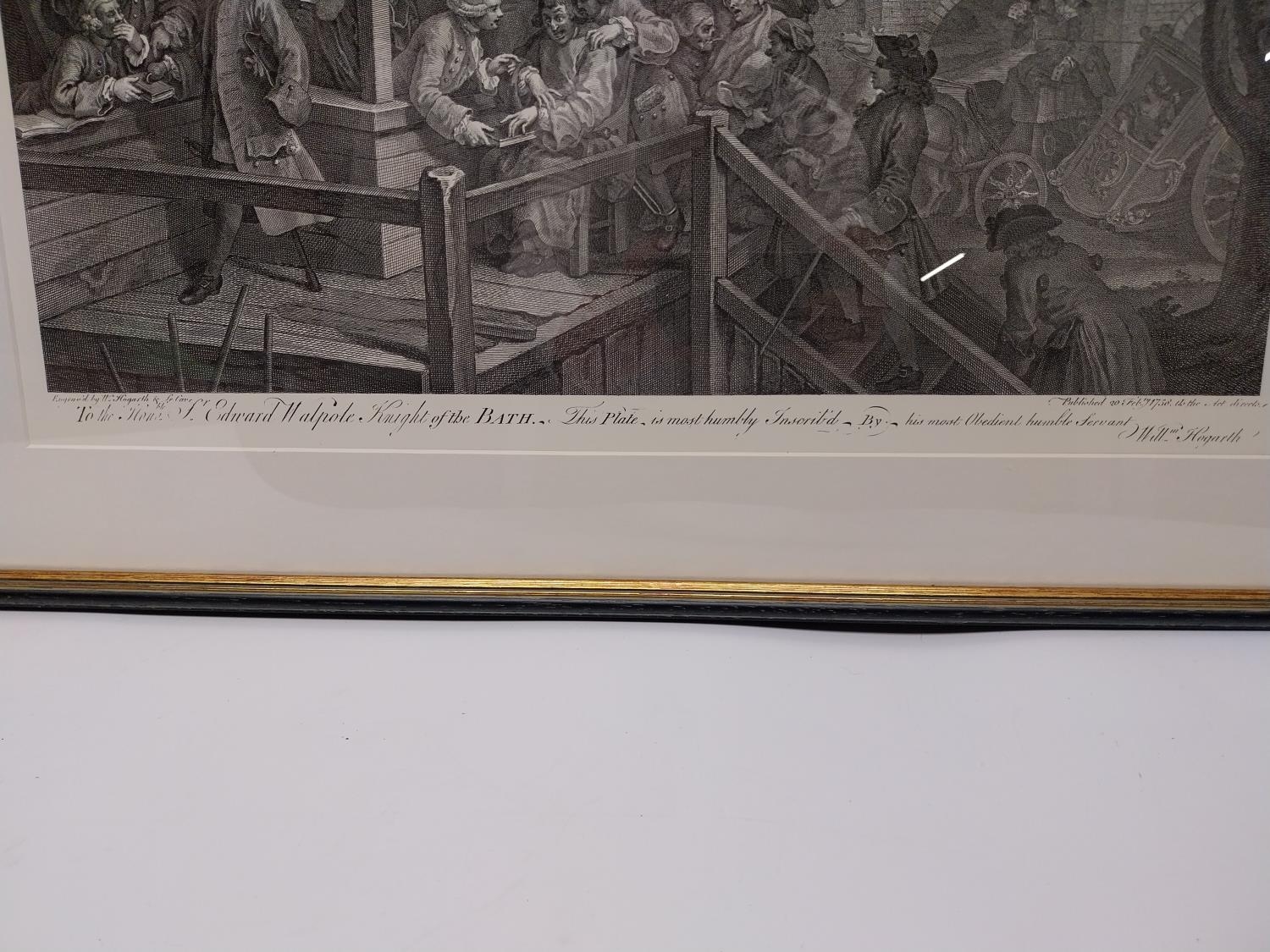 After Willliam Hogarth, three framed and glazed 19th century engravings, 'An election entertainment' - Image 11 of 11