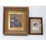 A 19th century framed and glazed oil painting along with a portrait study. H.35.5 W.32.5 cm (largest